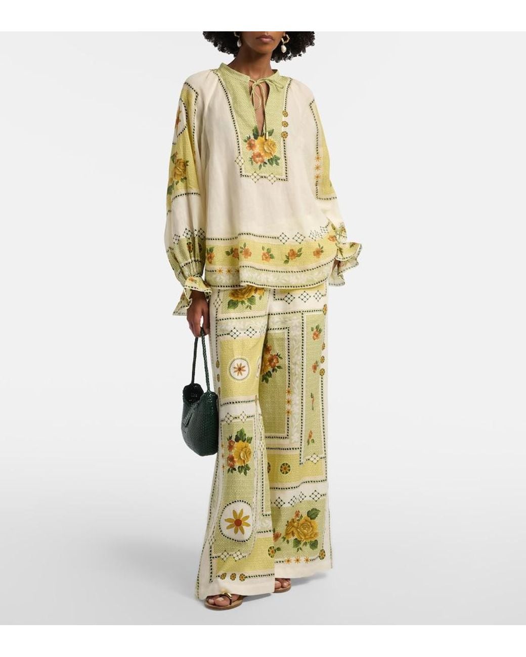 ALÉMAIS Metallic Dixie Printed Ramie Blouse