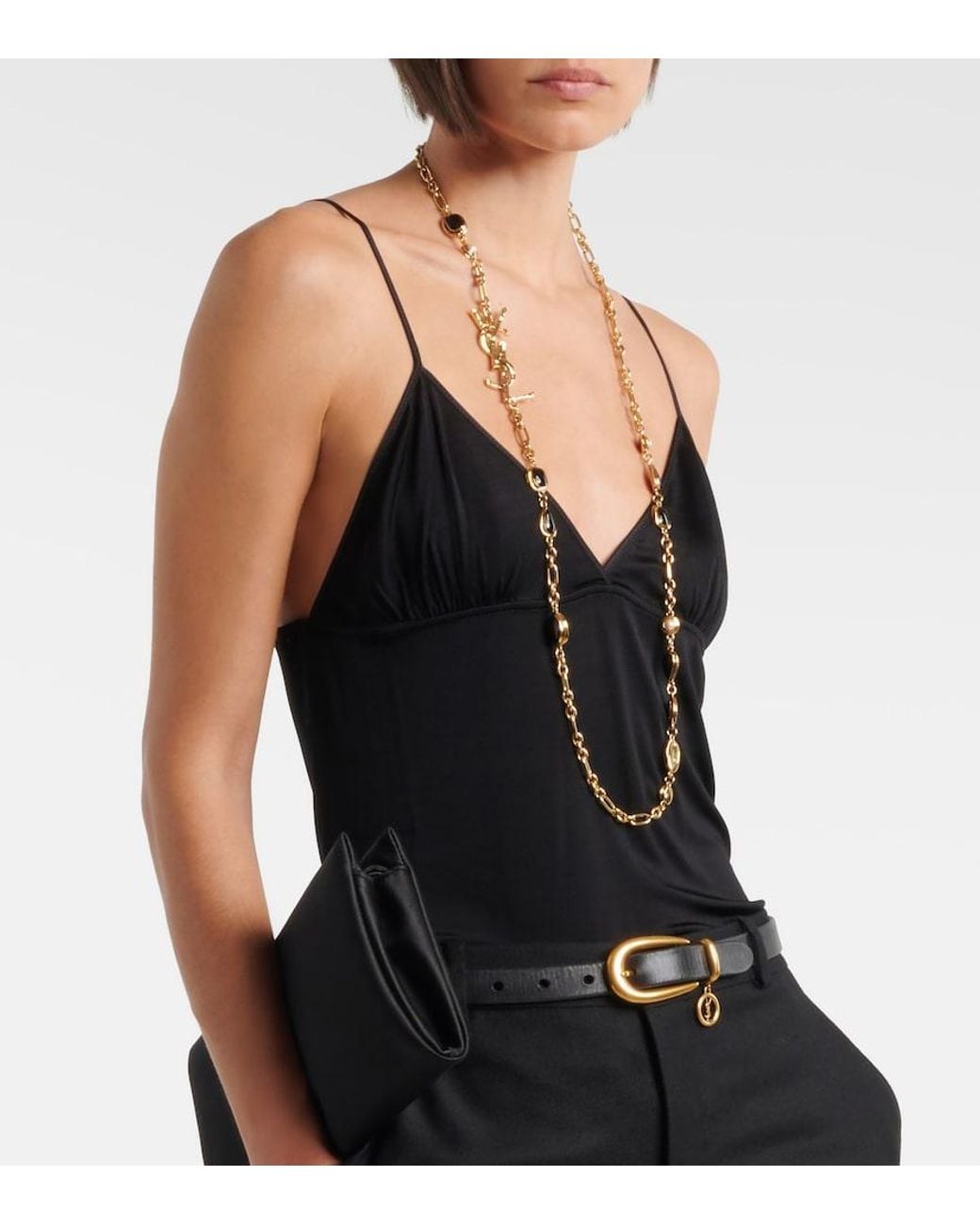 Saint Laurent Black Cassandre Chain-Detail Jersey Camisole