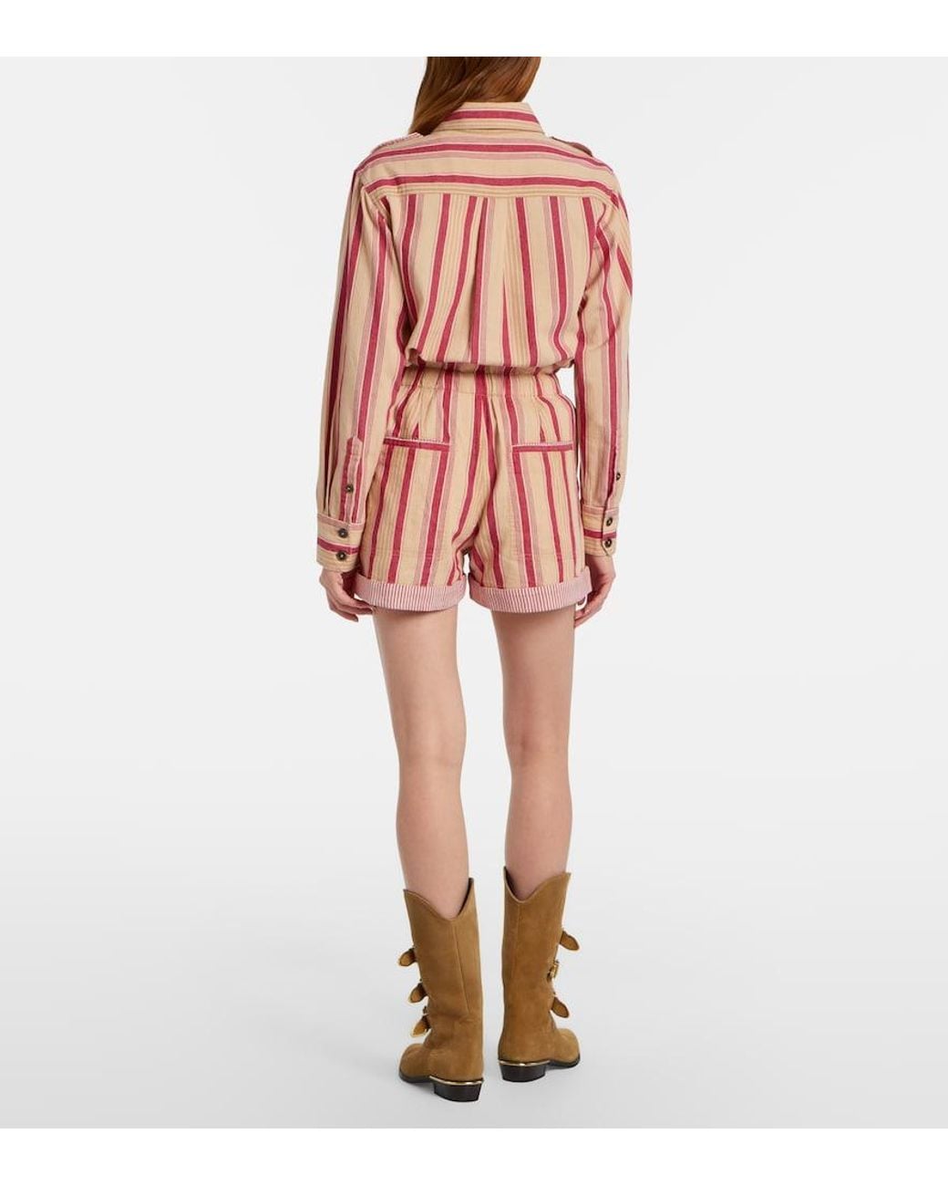 Isabel Marant Red Nirma Striped Cotton Shorts