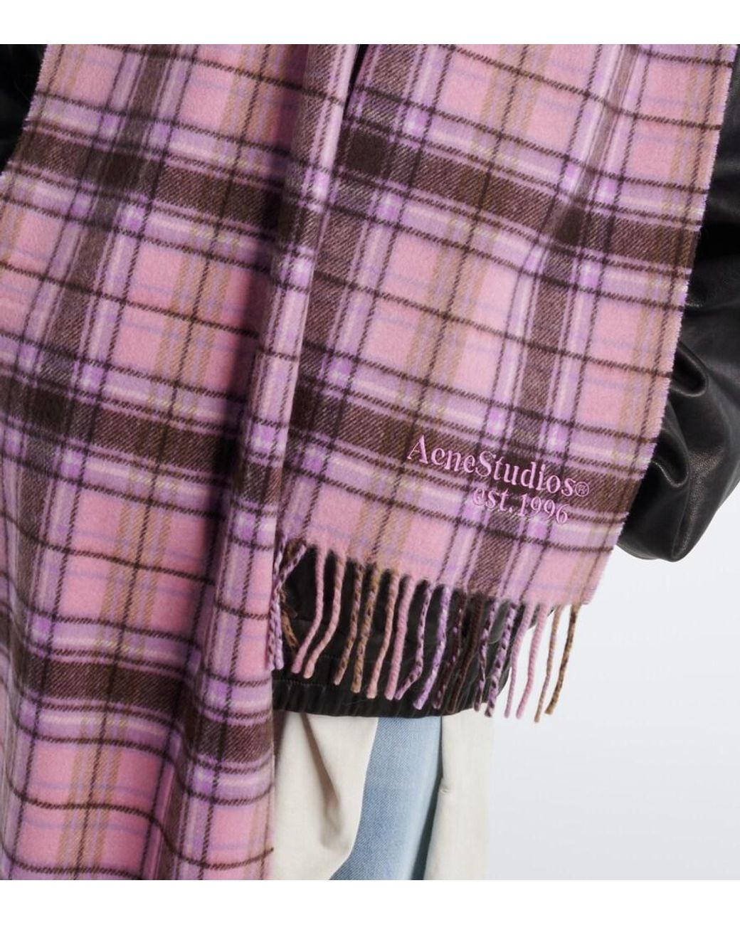 Acne Purple Plaid Cashmere And Wool Scarf