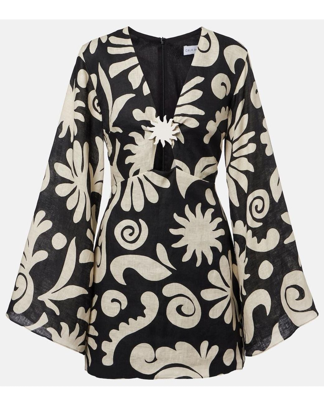 Cala De La Cruz Black Vera Printed Linen Minidress