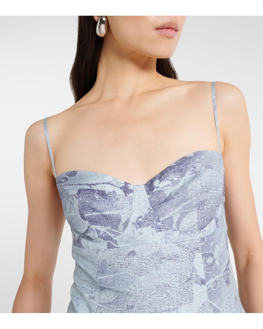Jonathan Simkhai Blue Floral Linen And Cotton Bustier Dress