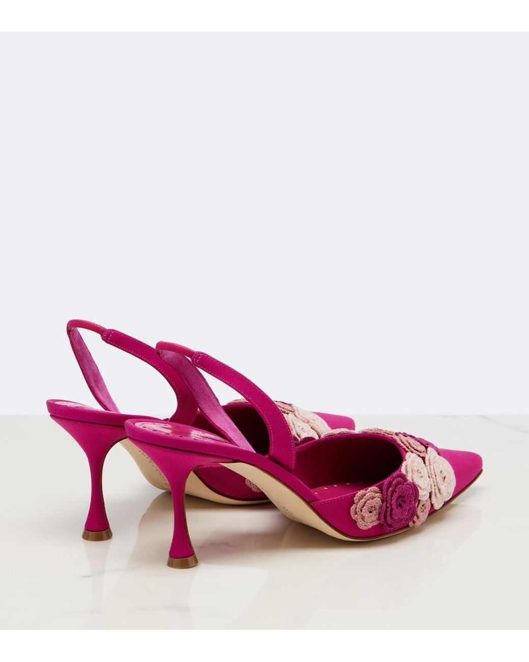 Manolo Blahnik Pink Svemuta Floral-Applique Slingback Pumps