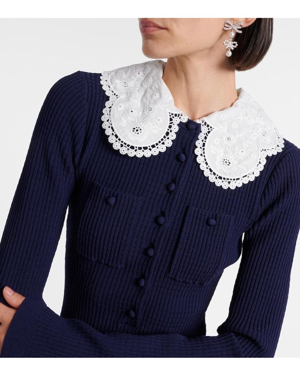Self-Portrait Blue Waffle-Knit Minidress