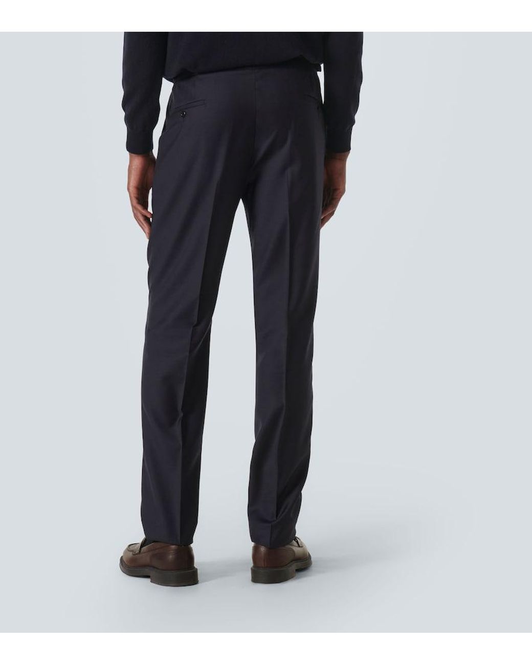 Rubinacci Blue Manny Virgin Wool Straight Pants for men