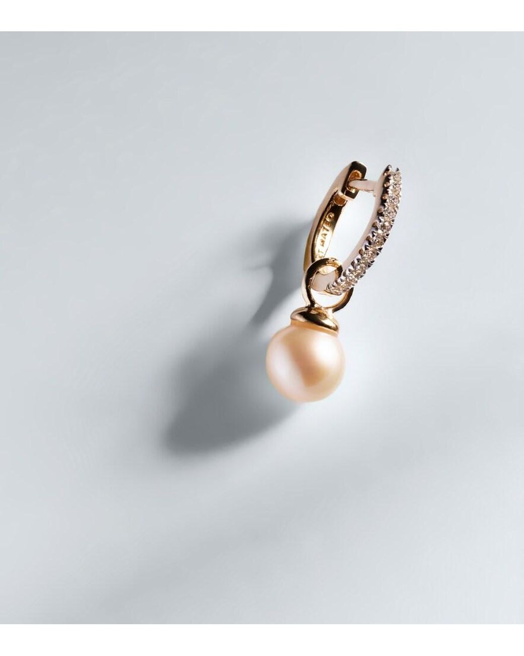 Mateo White 14Kt Single Hoop Earring With Diamonds And Freshwater Pearl for men