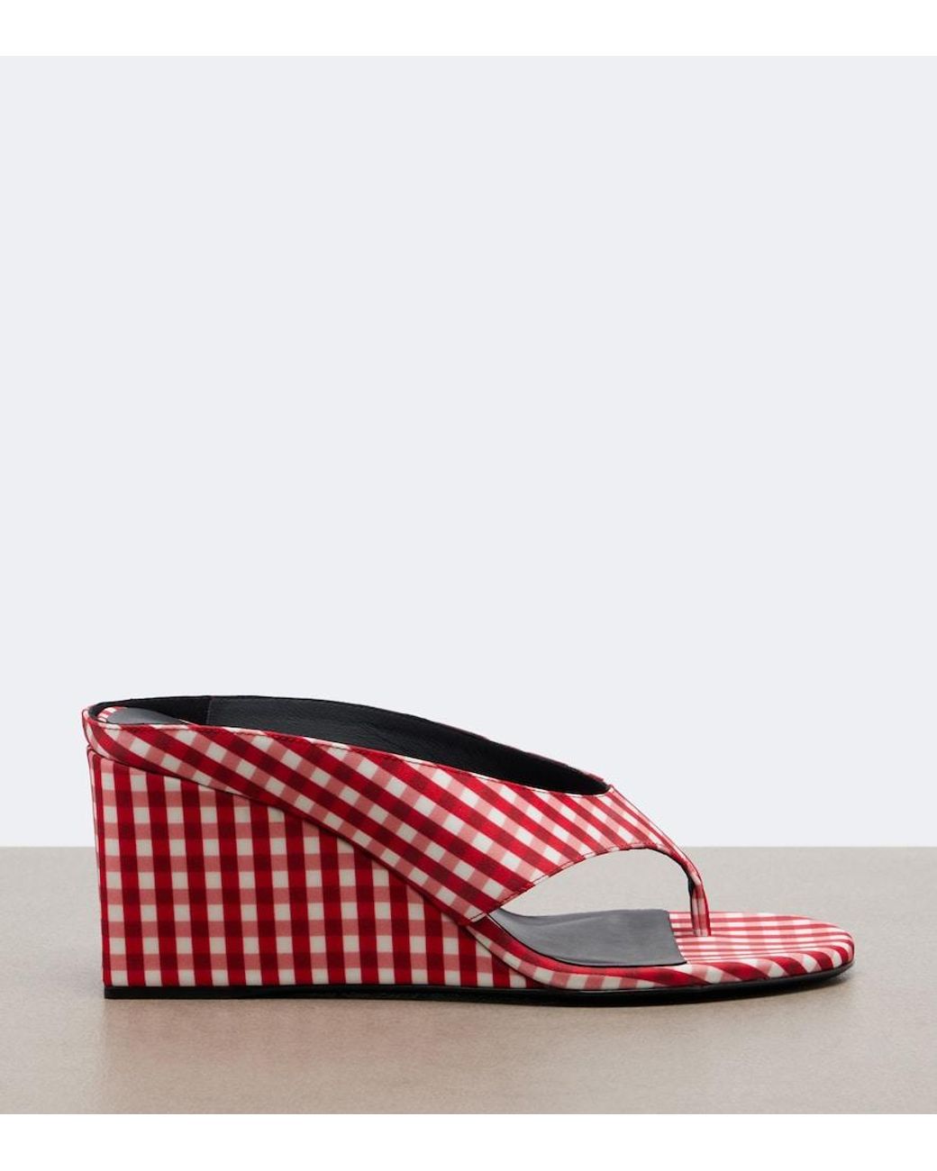Alaïa Red Cube Gingham Wedge Thong Sandals