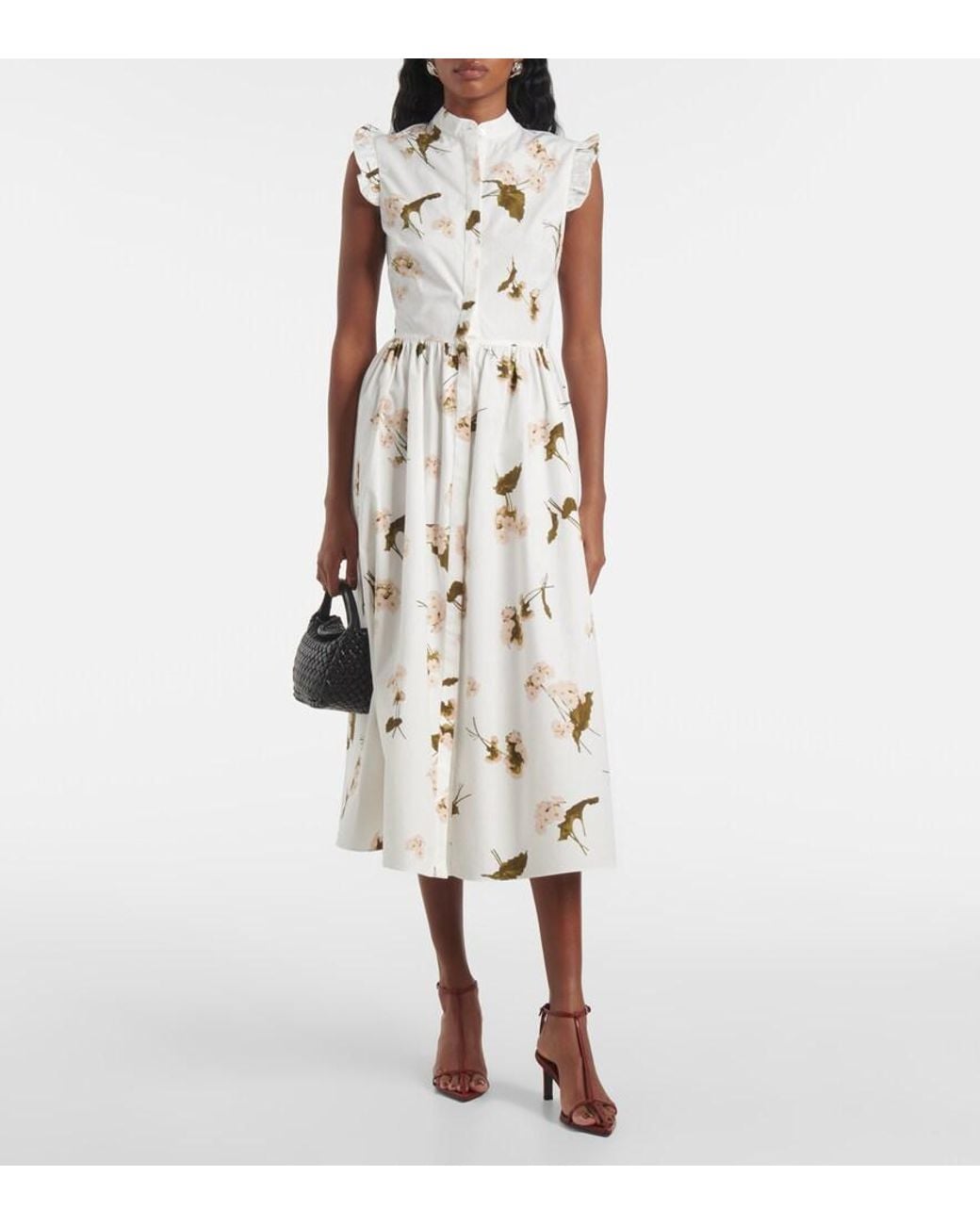 Erdem Natural Floral Cotton Poplin Midi Dress