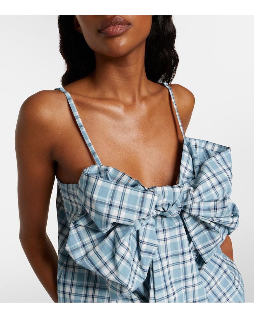 Acne Blue Bow-Detail Checked Cotton Top