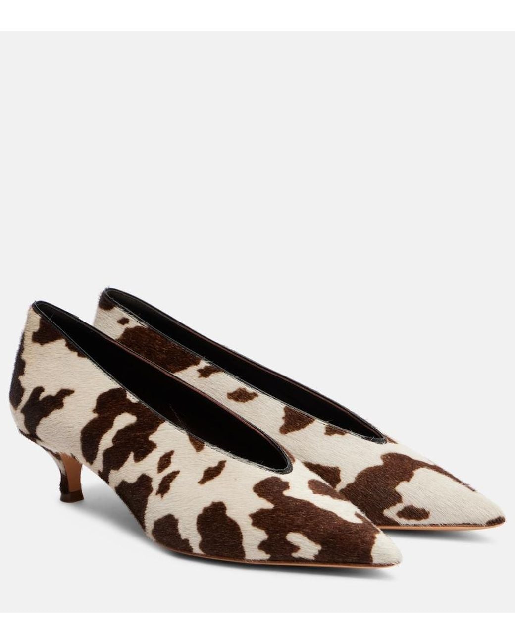 Le Monde Beryl Brown Babouche Cow-Print Calf Hair Pumps