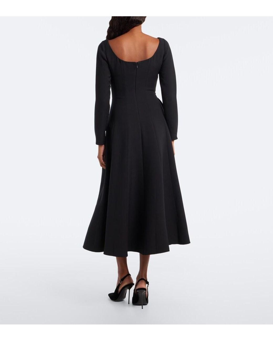 Roland Mouret Black Floral-Applique Wool And Silk Midi Dress