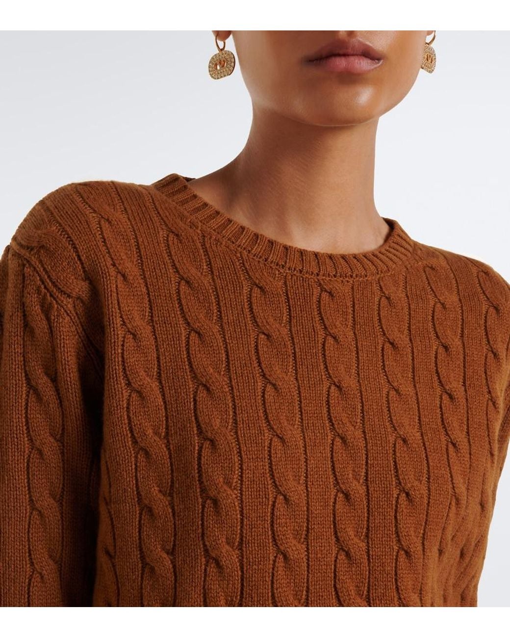 Valentino Garavani Brown Vlogo Cable-Knit Cashmere Sweater