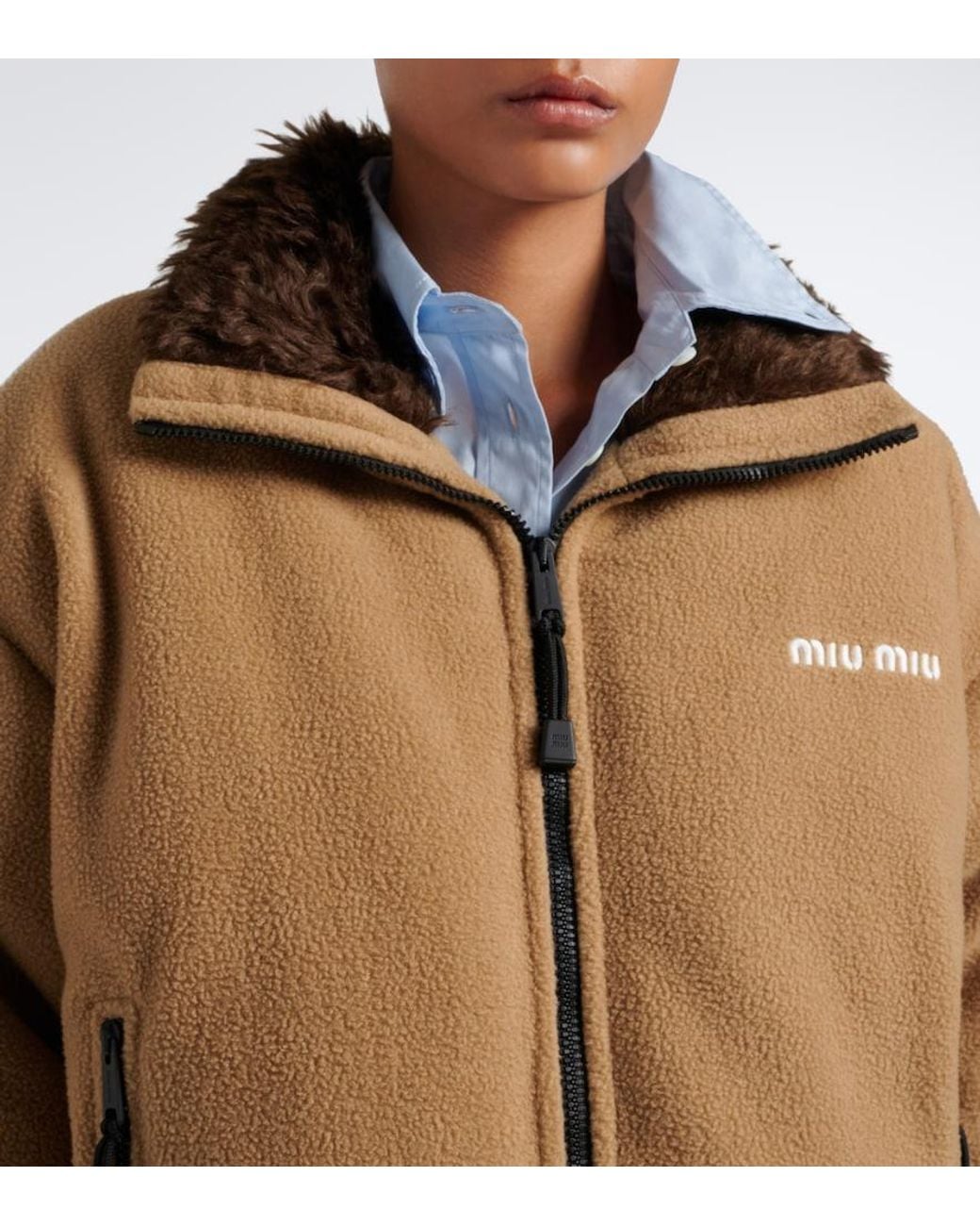 Miu Miu Brown Logo Fleece Down Jacket