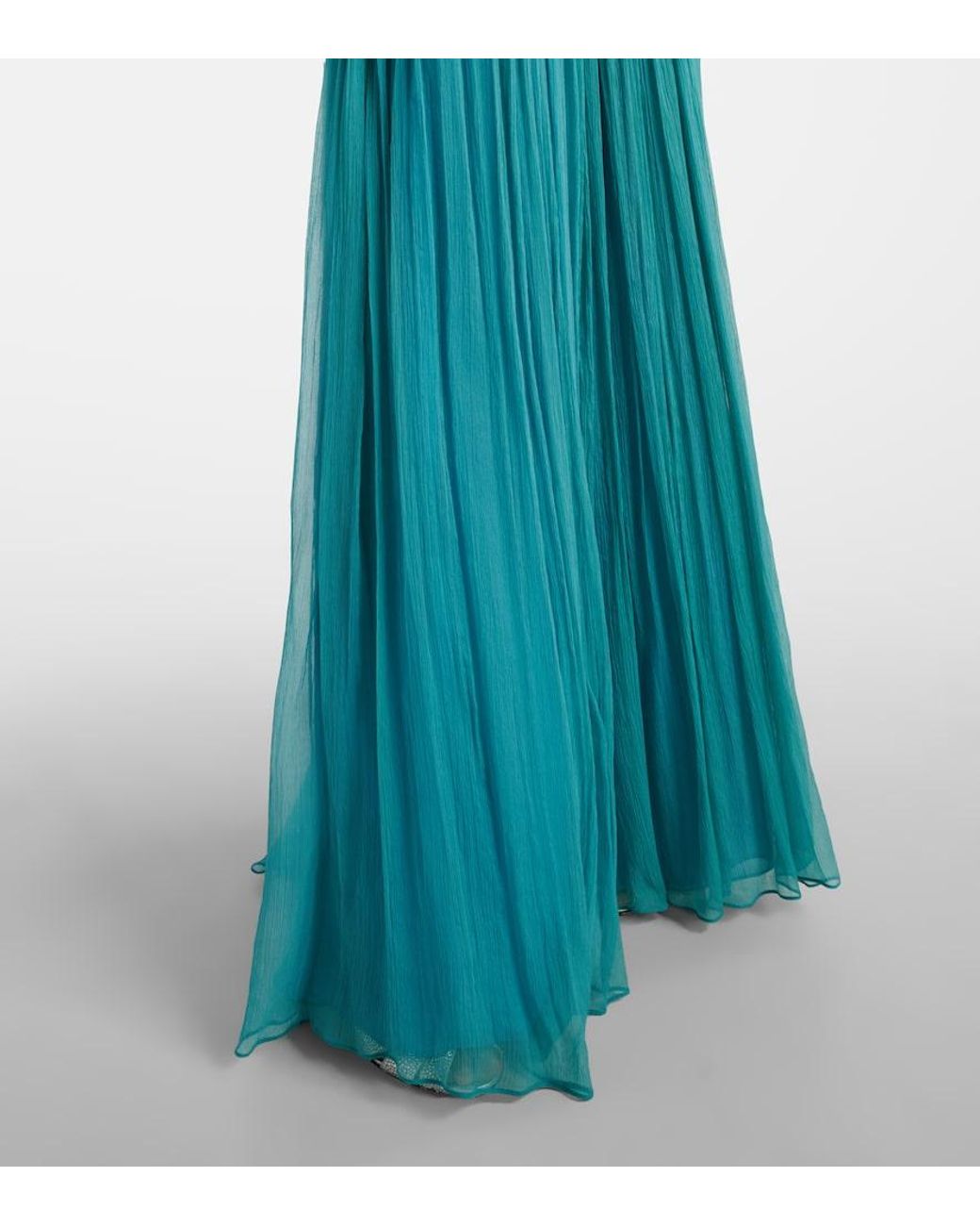 Costarellos Blue Adamaris Embellished Silk-Blend Chiffon Gown