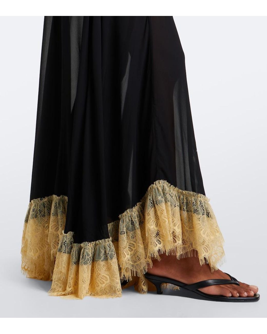 De La Vali Black Estela Lace-Trimmed Georgette Maxi Dress