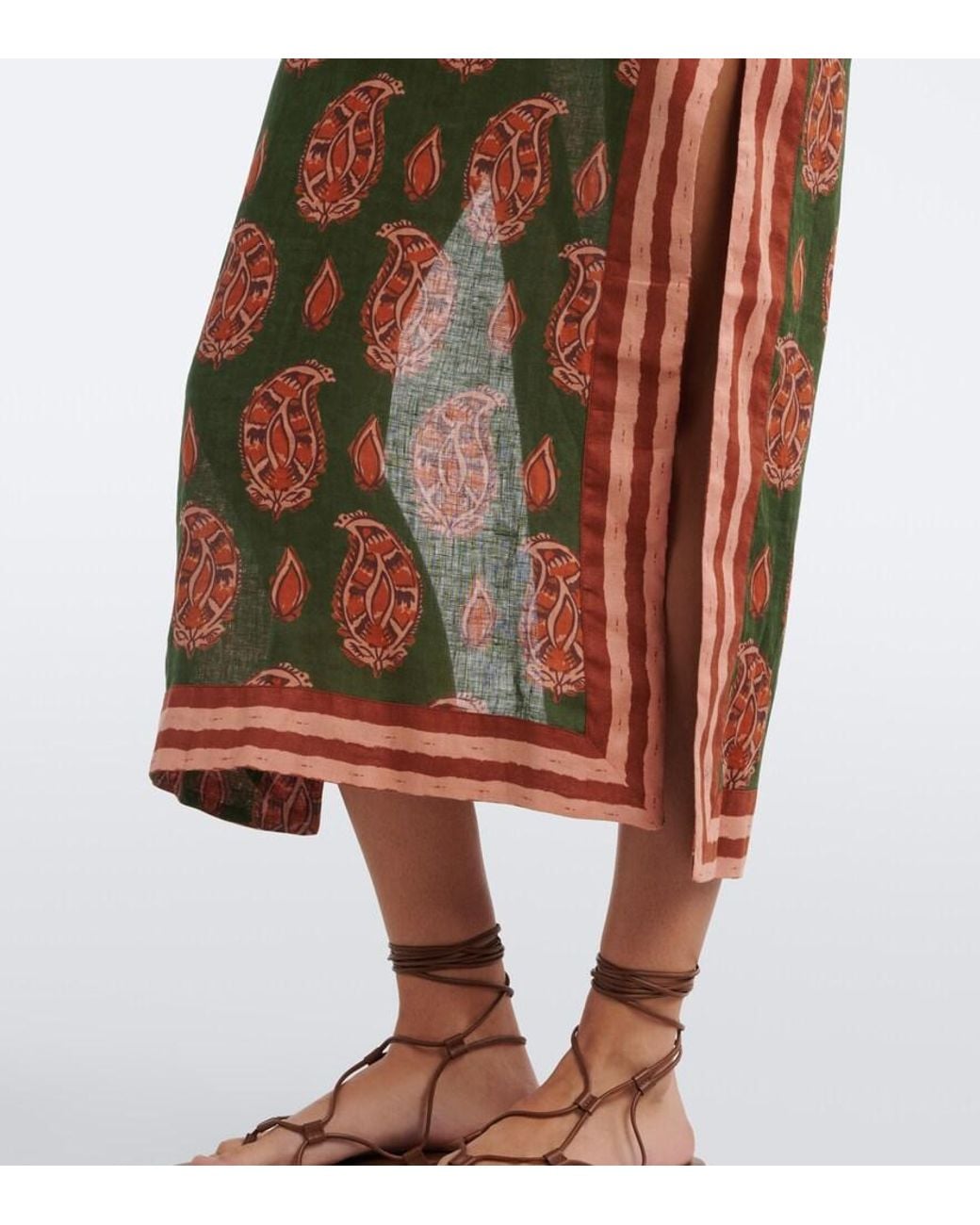 Johanna Ortiz Brown Printed Halterneck Linen Midi Dress