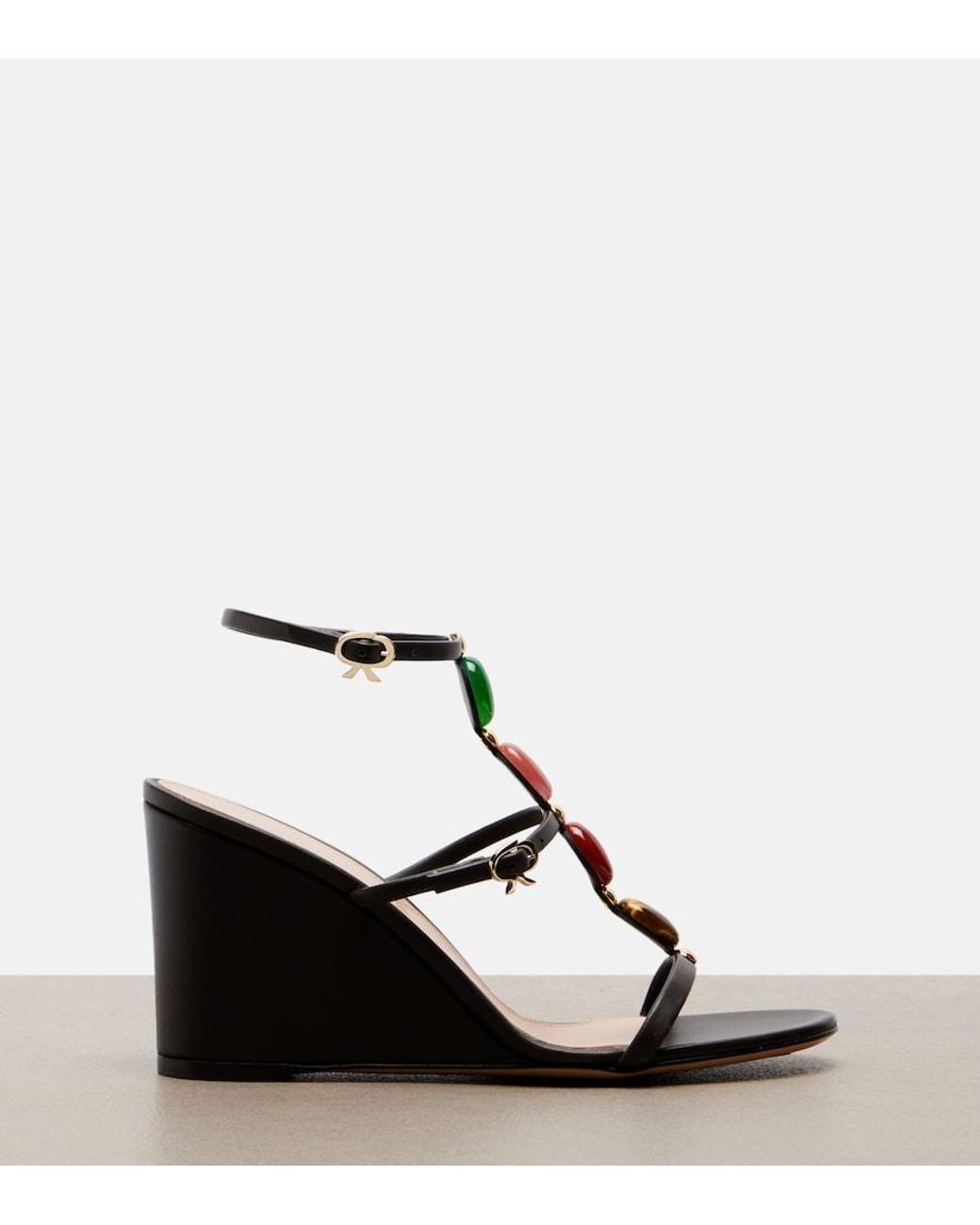 Gianvito Rossi Black Embellished Leather Wedge Sandals