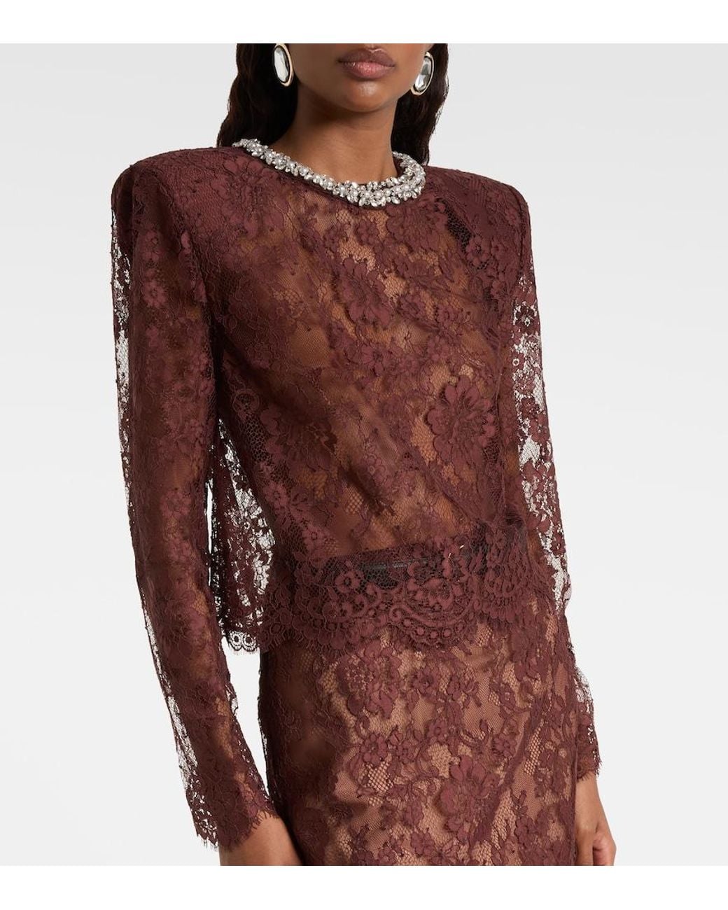 Self-Portrait Purple Embellished Lace Top