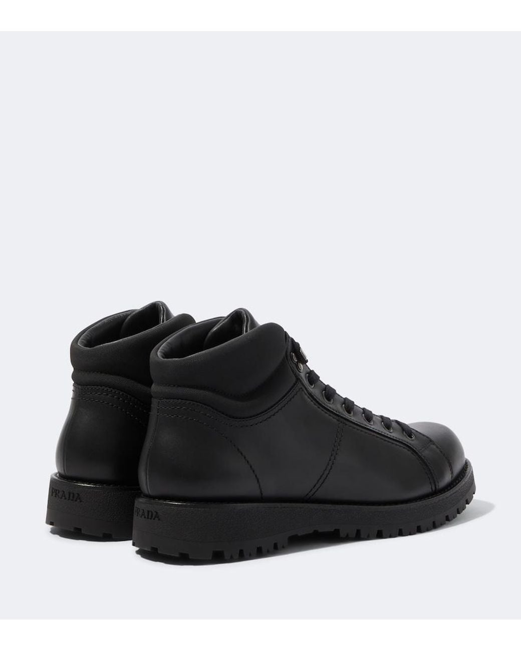 Prada Black Leather Lace-Up Boots for men