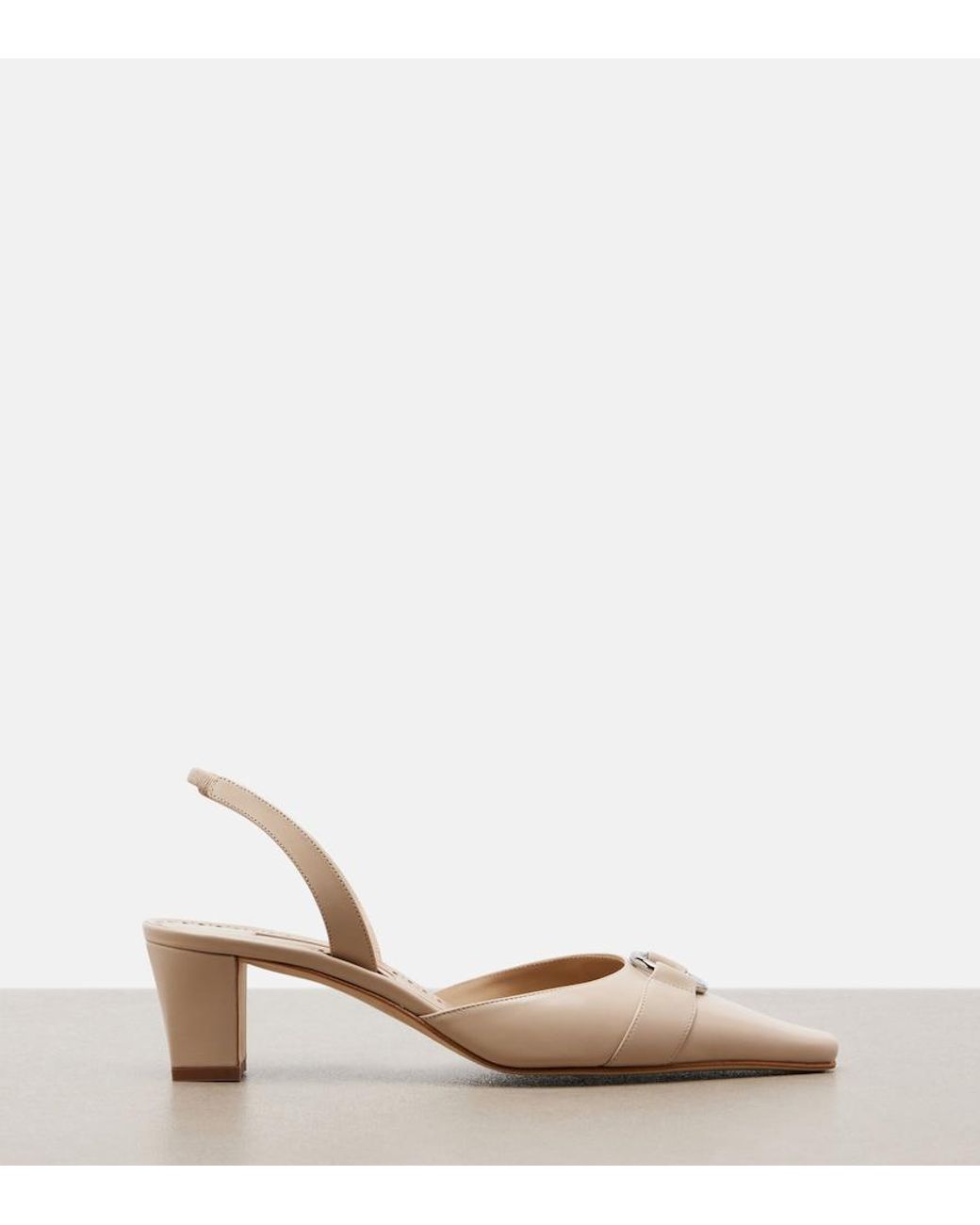 Manolo Blahnik Natural Trixa Leather Slingback Pumps