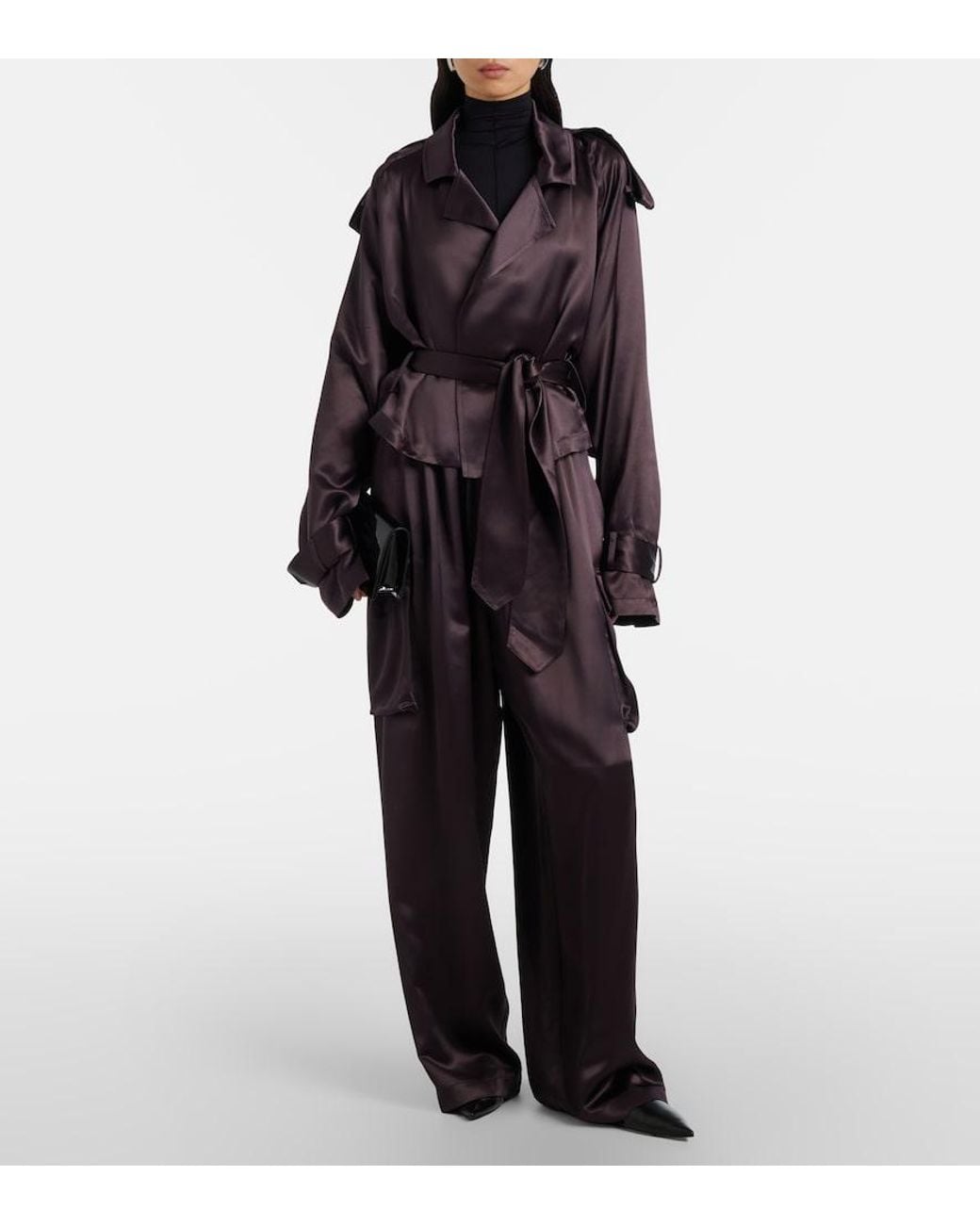Frankie Shop Black Simona Cropped Satin Trench Coat