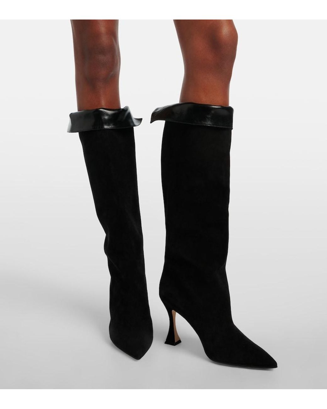 Manolo Blahnik Black Miralone 90 Suede Knee-High Boots