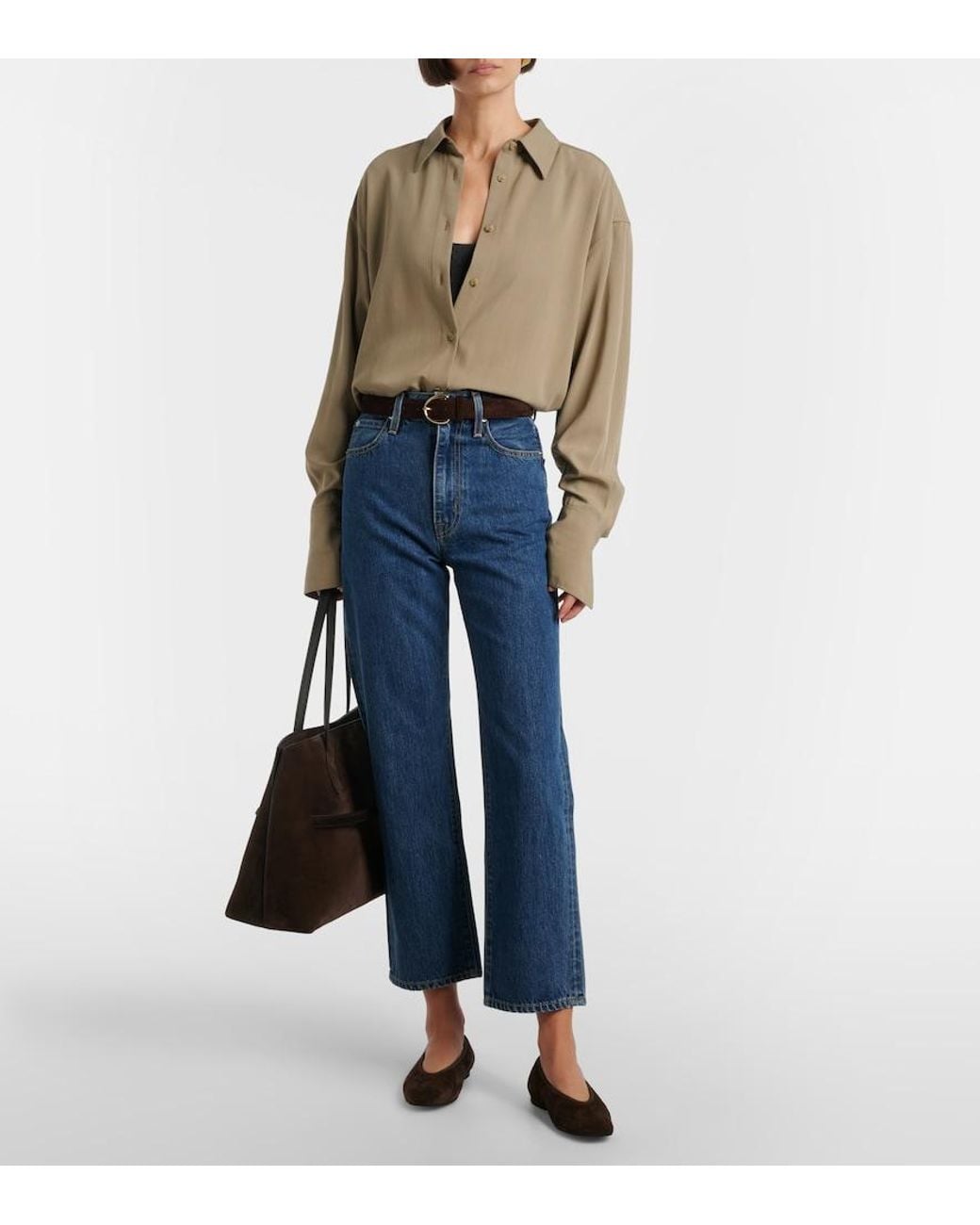 SLVRLAKE Denim Blue London Cropped High-Rise Straight Jeans