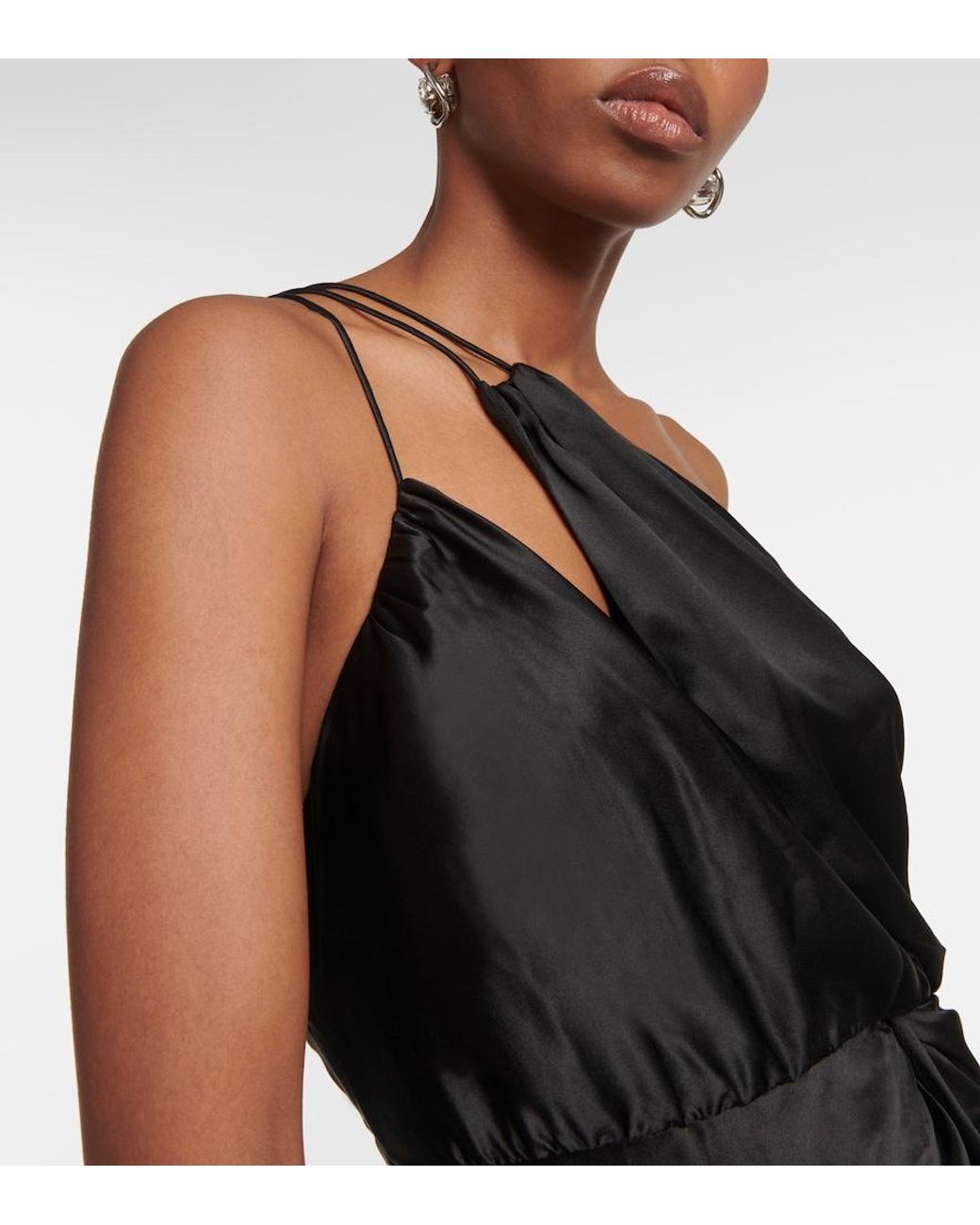 The Sei Black One-Shoulder Silk Midi Dress