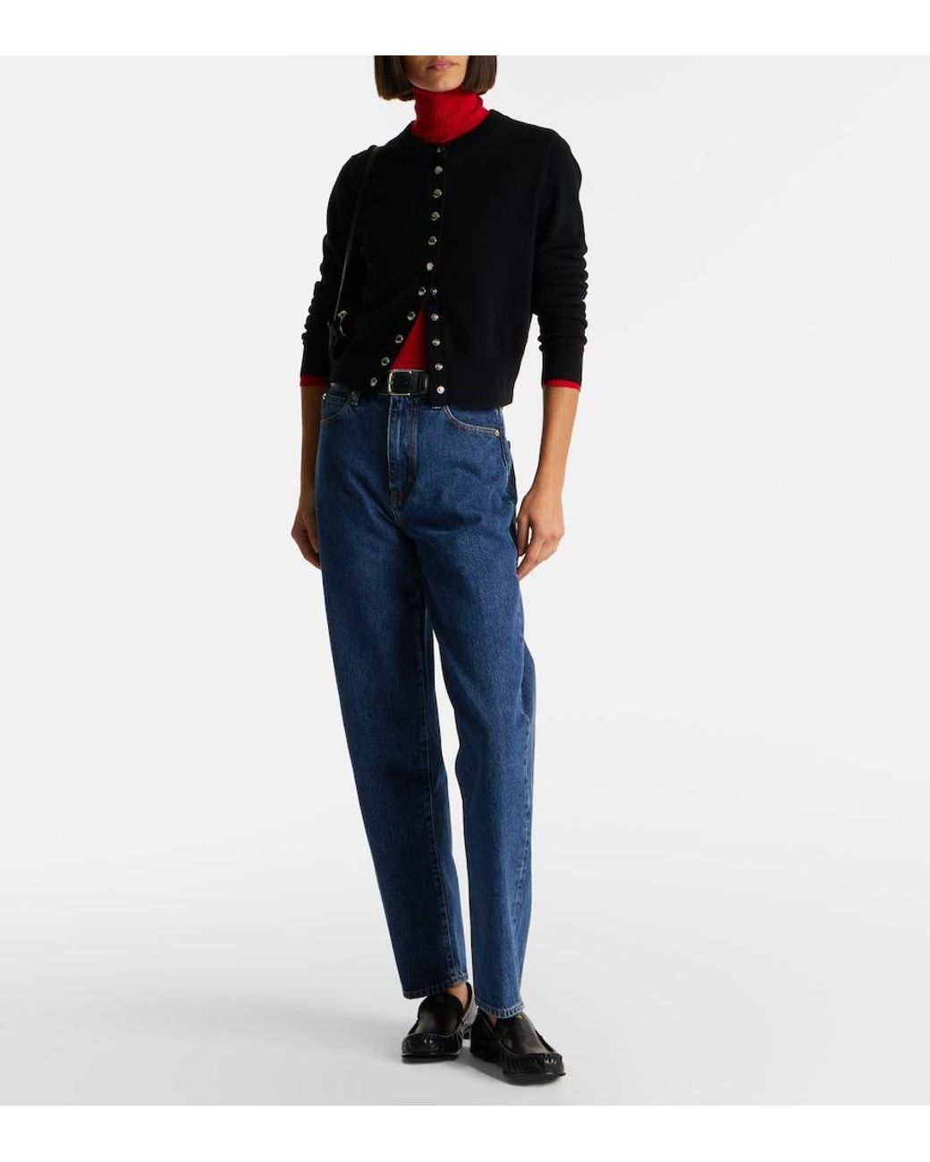 FRAME Blue Neat High-Rise Straight Jeans