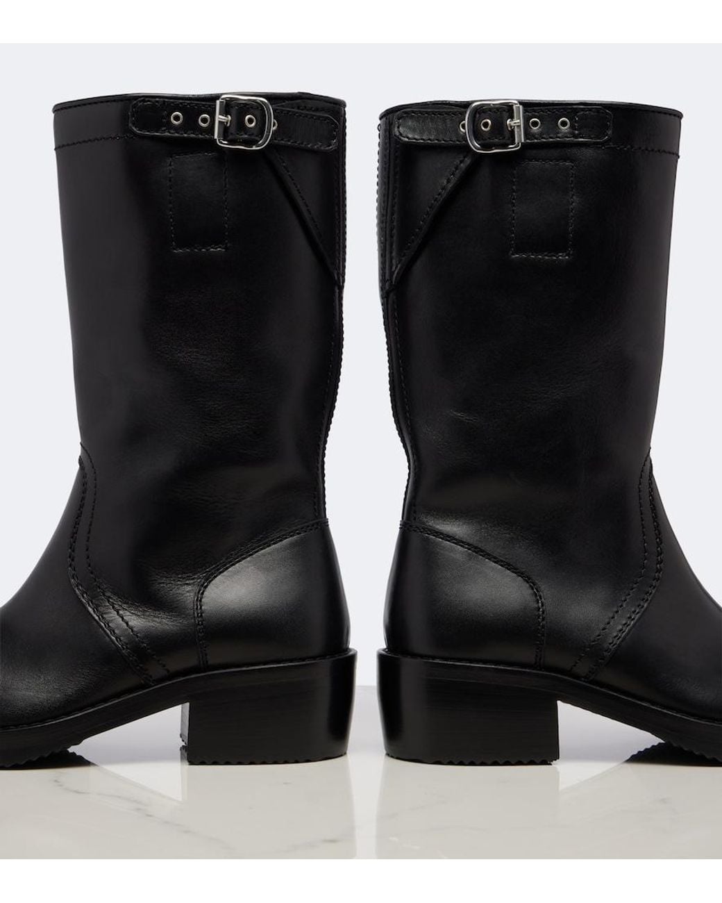 Dries Van Noten Black Leather Biker Boots