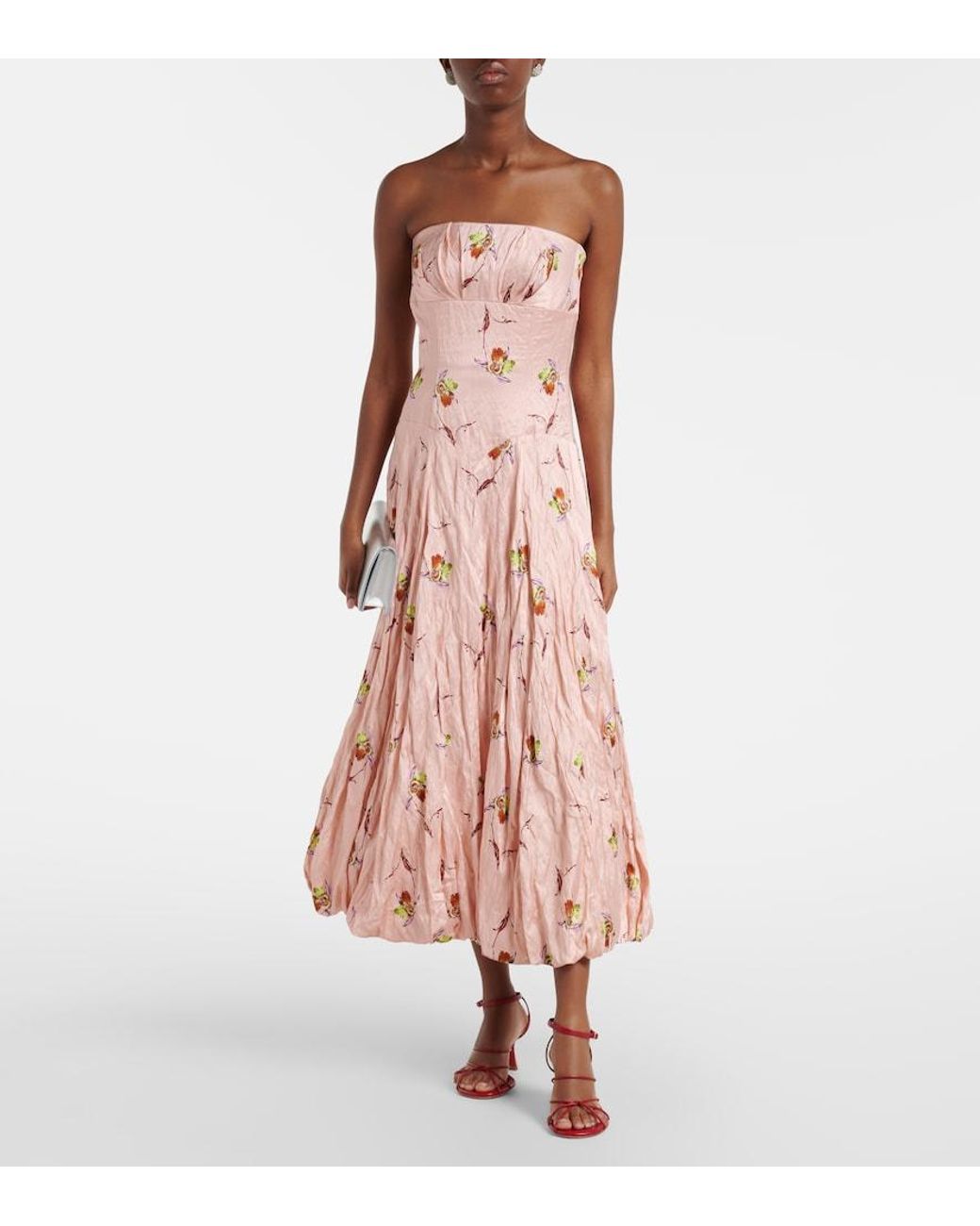 Emilia Wickstead Pink Kaia Floral Satin Bustier Dress