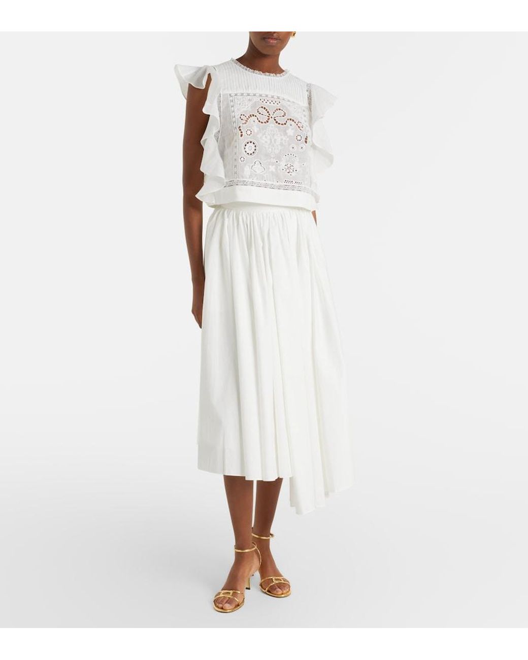 Self-Portrait White Embroidered Ruffled Top