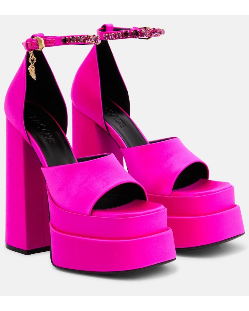 Versace Pink Medusa Aevitas Satin Platform Sandals