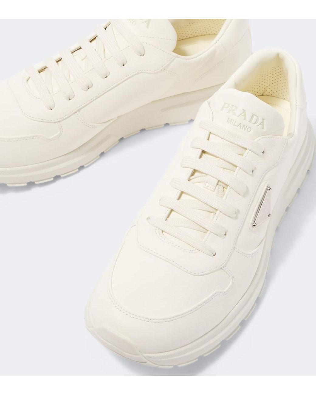 Prada White Prax 2.0 Leather Sneakers for men