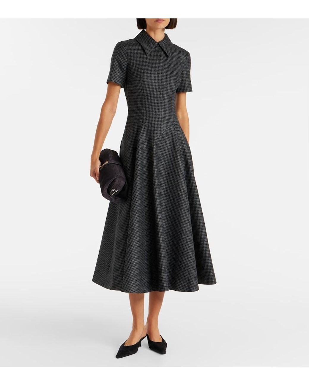 Emilia Wickstead Black Jody Houndstooth Wool-Blend Midi Dress