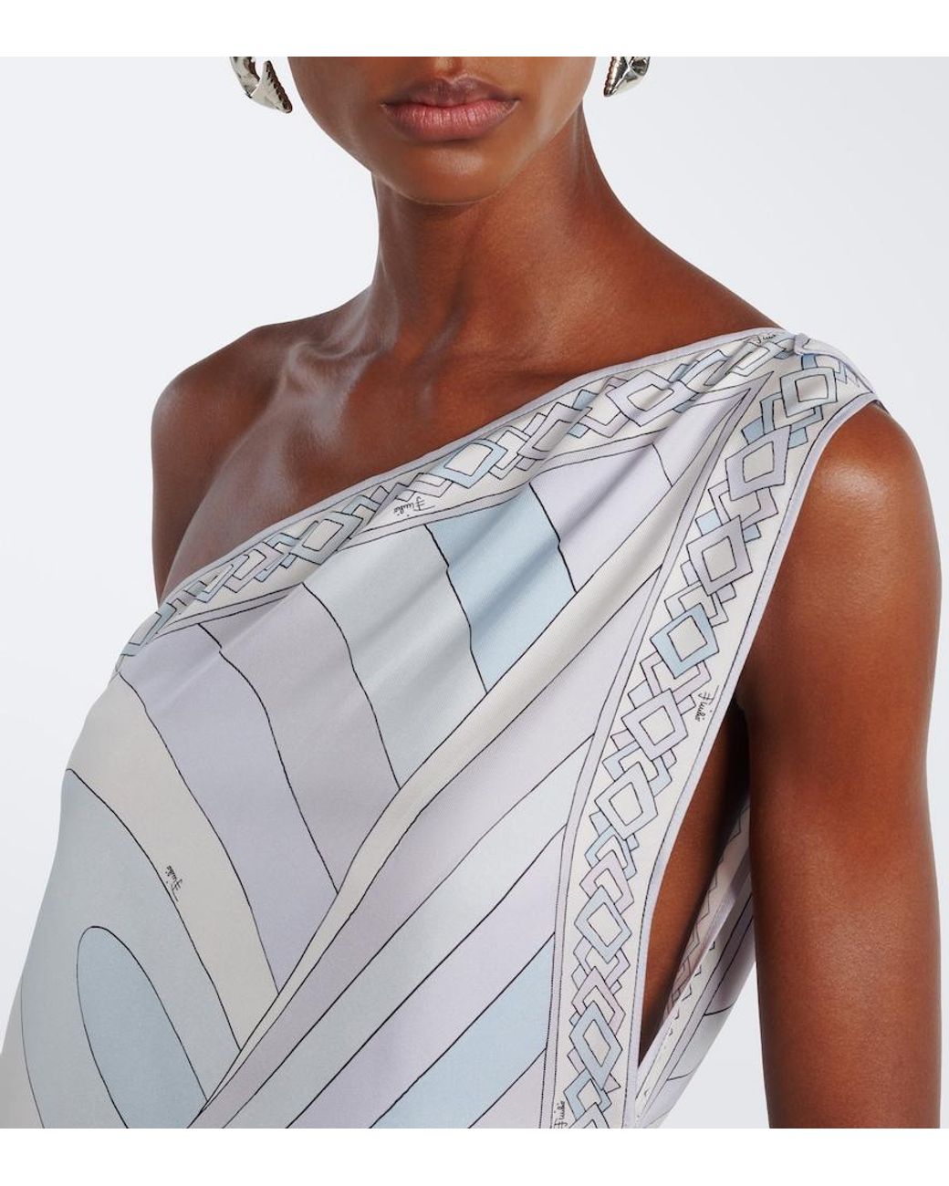 Emilio Pucci White Iride One-Shoulder Silk Twill Gown
