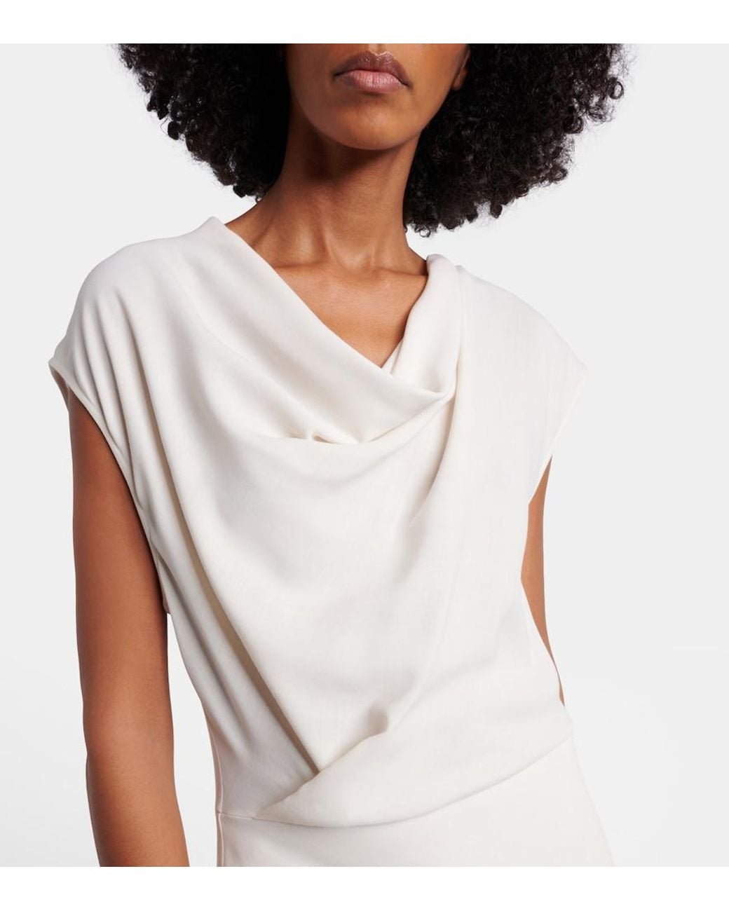 Brunello Cucinelli White Draped Wool-Blend Maxi Dress