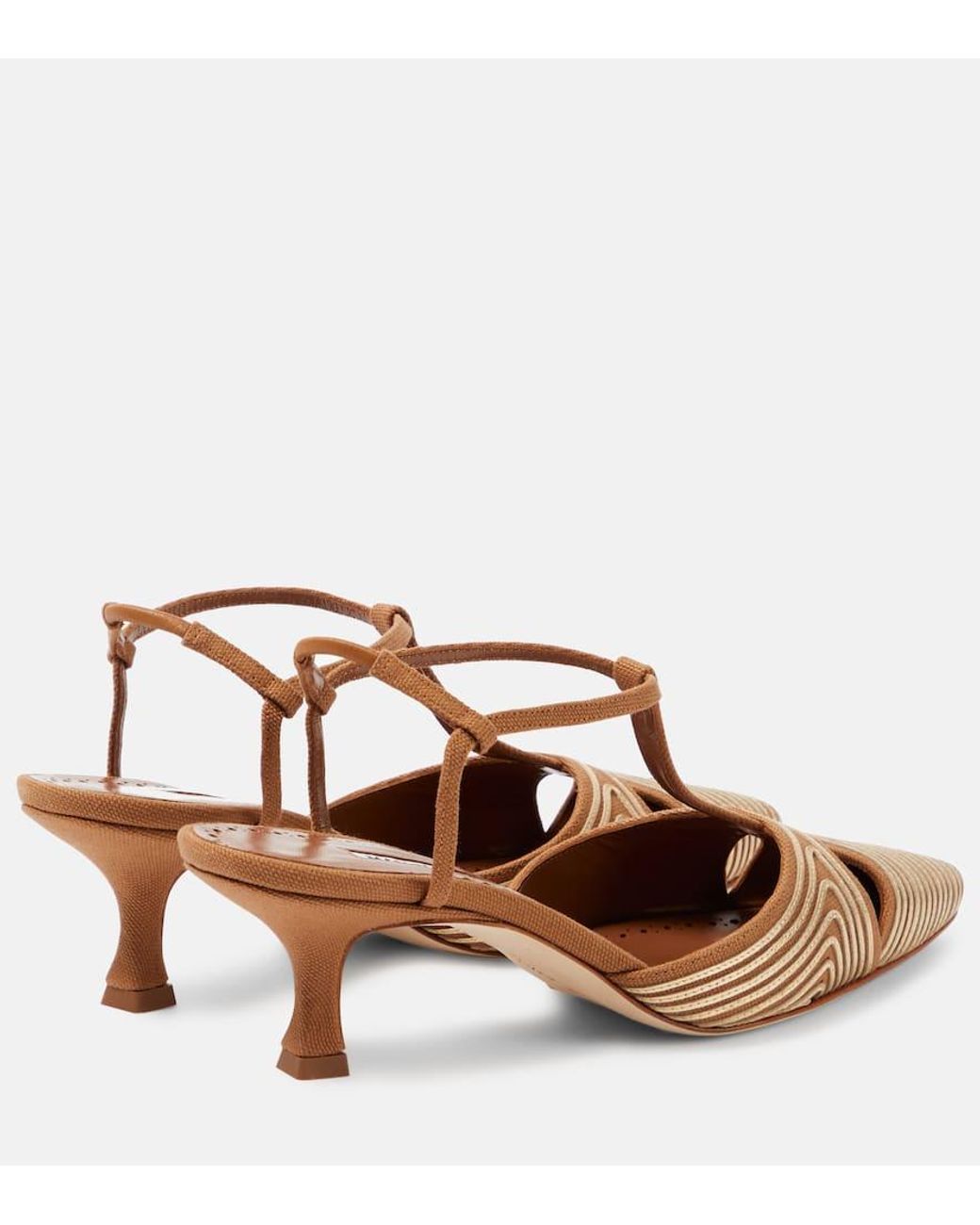 【Manolo Blahnik】 Gala 50 embellishedレザーサンダル Manolo Blahnik Gala 50 Leather-Trimmed Sandals in Brown | Lyst
