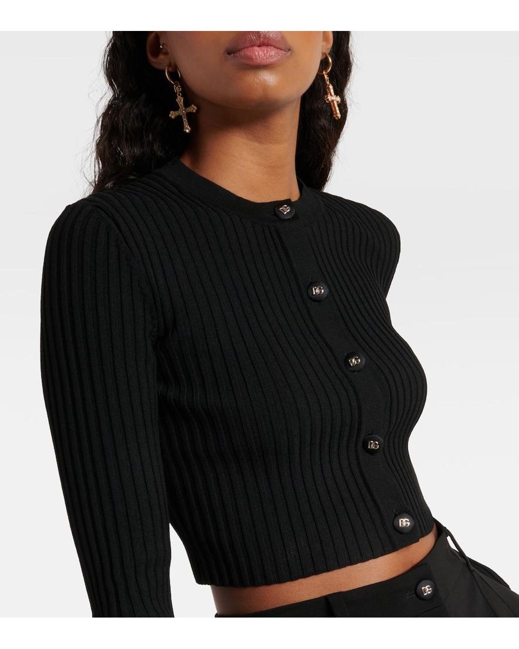 Dolce & Gabbana Black Ribbed-Knit Cropped Cardigan