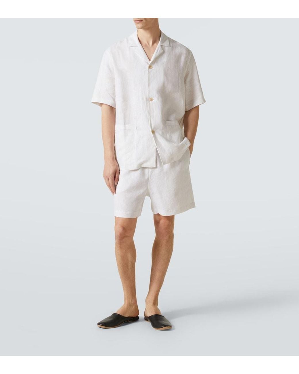 Zegna White Striped Linen Pajamas for men