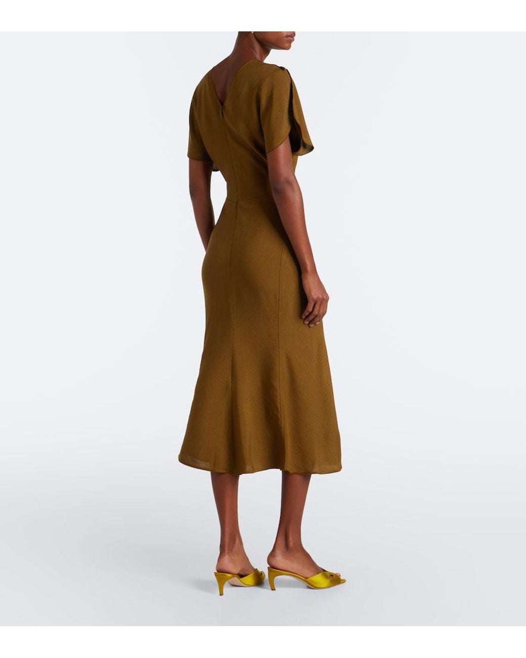 Victoria Beckham Natural Bela Ruched Midi Dress