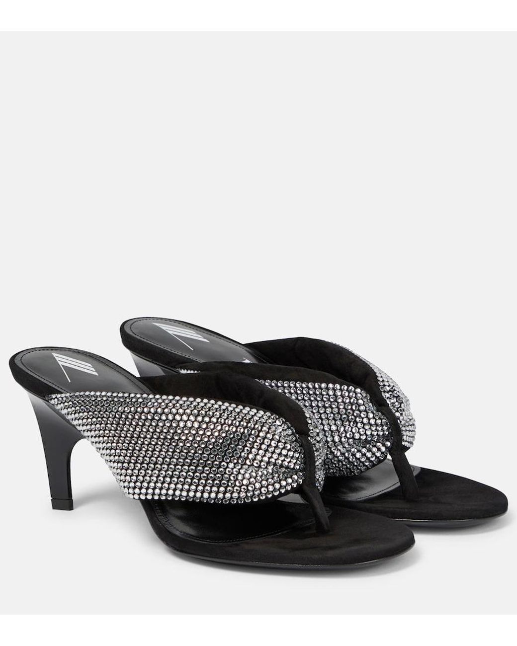 The Attico Black Rem Satin Crystal-Embellished Thong Sandals