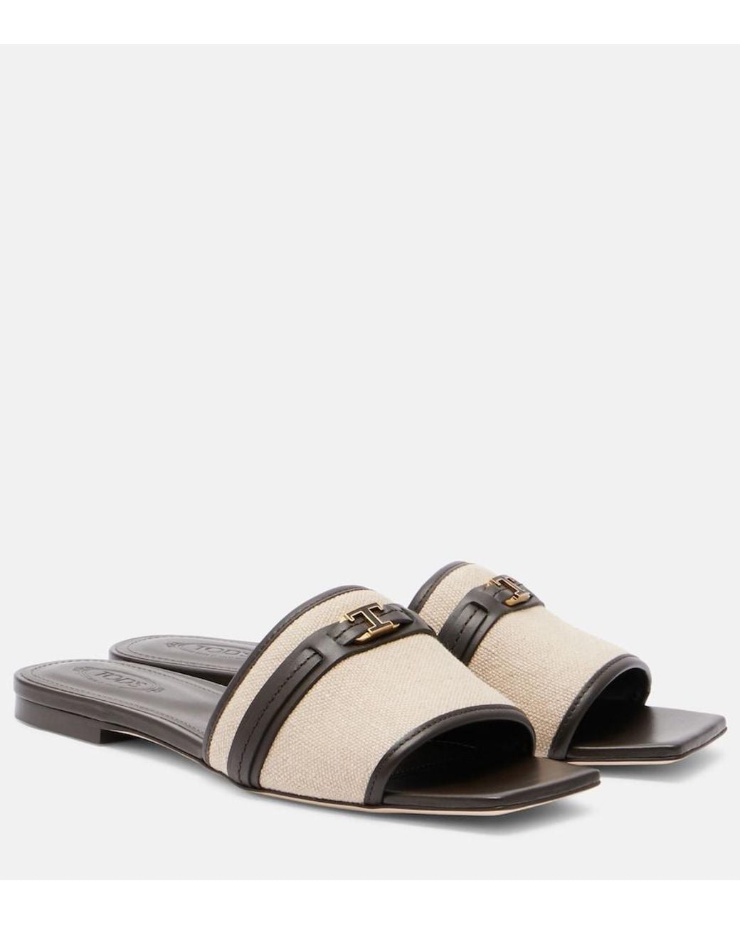 Tod's Brown Leather-Trimmed Raffia Slides