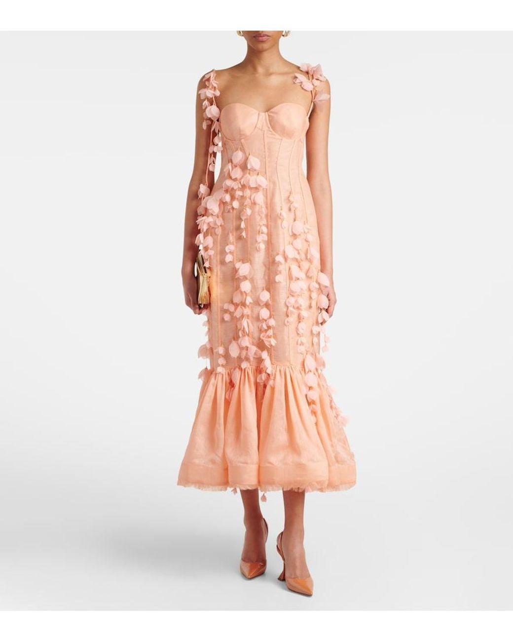 Zimmermann Pink Dawning Linen And Silk Midi Dress