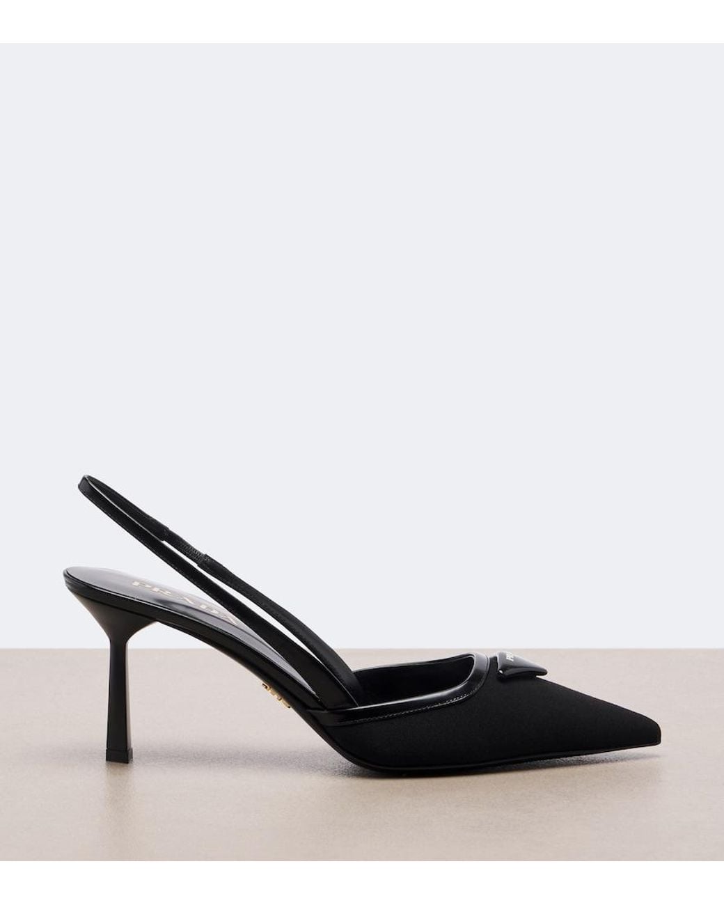 Prada Black Leather-Trimmed Slingback Pumps