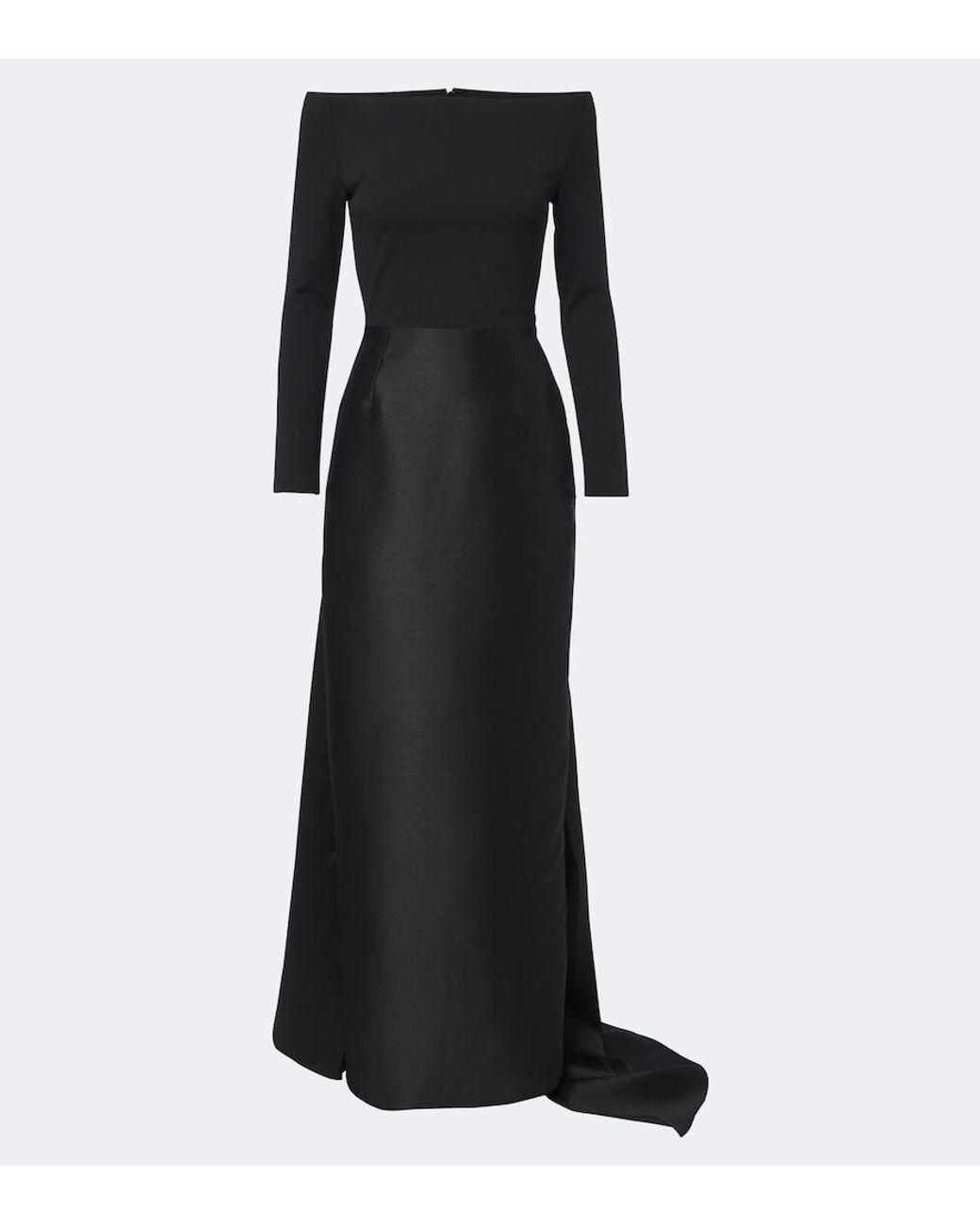 Solace London Black Winslow Off-Shoulder Satin And Crepe Gown