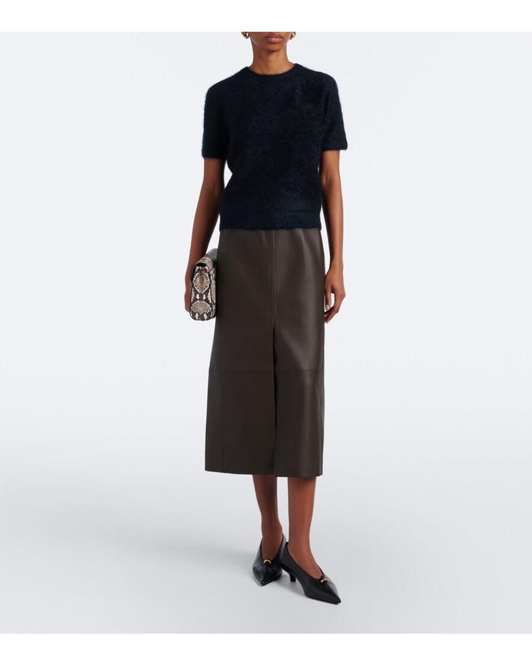 Vince Brown Leather Midi Skirt