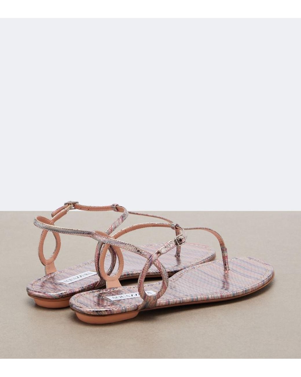 Aquazzura Pink Almost Bare Striped Leather Thong Sandals