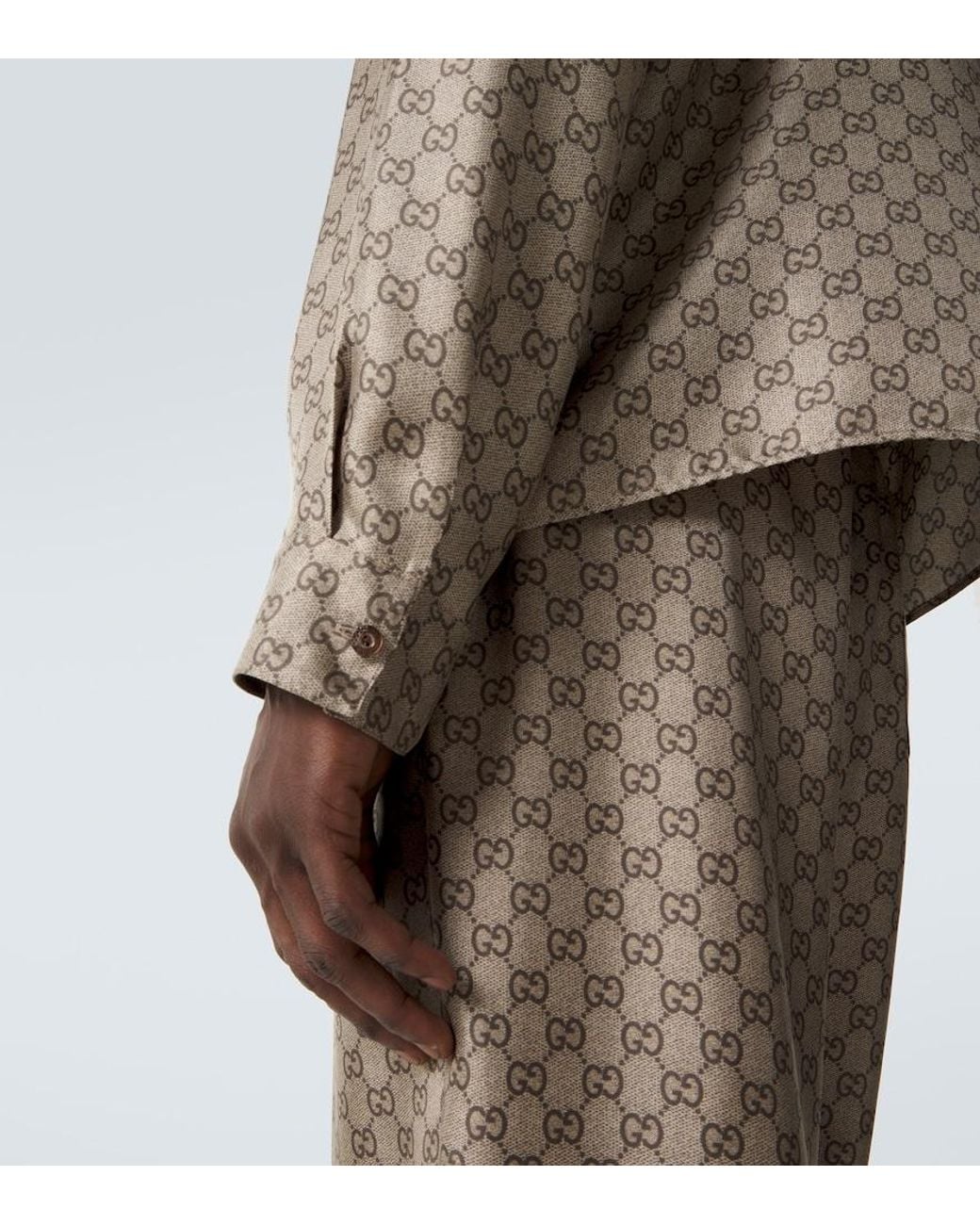 Gucci Green Gg Printed Silk Twill Shirt for men
