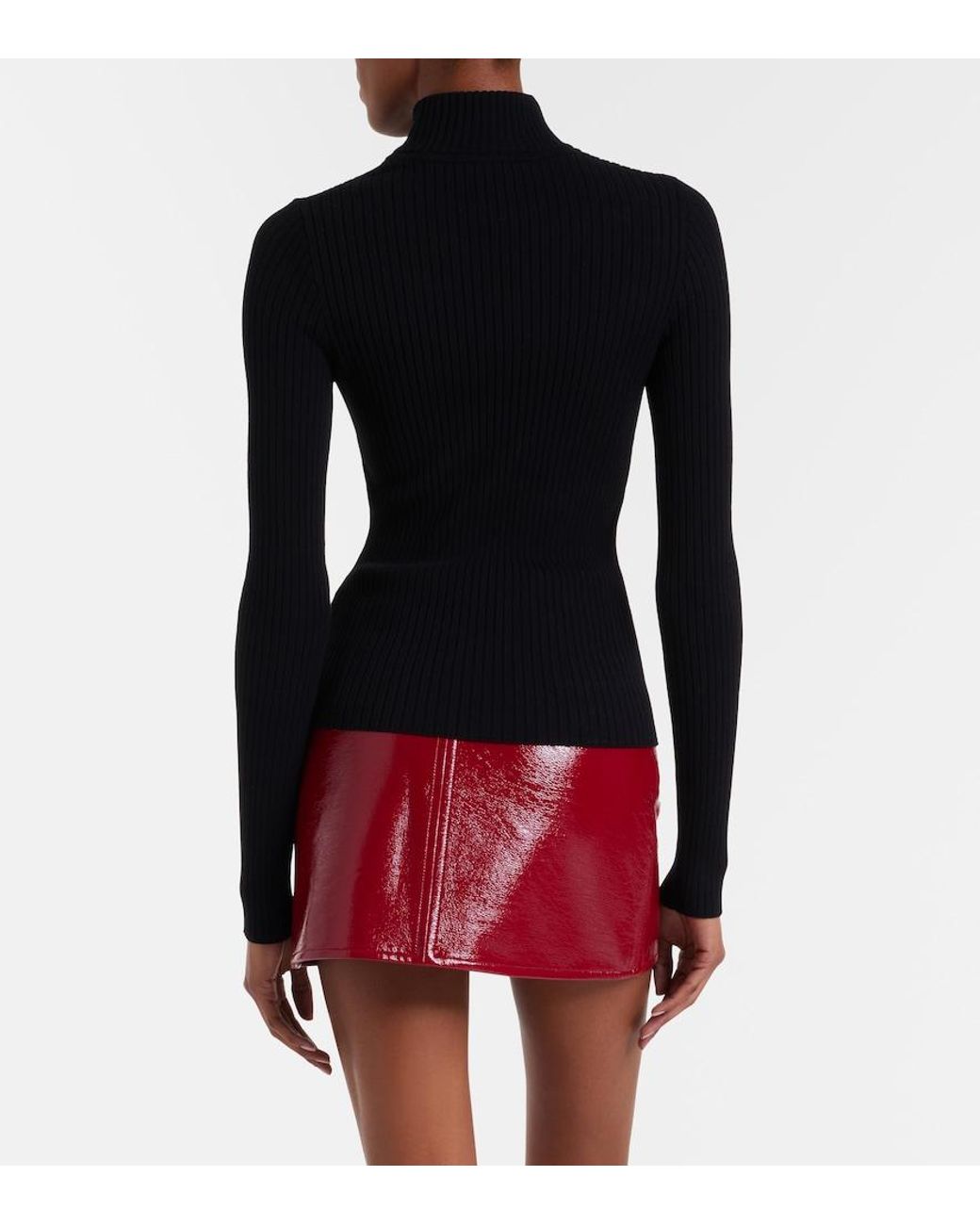 Courreges Black Logo Ribbed-Knit Turtleneck Sweater